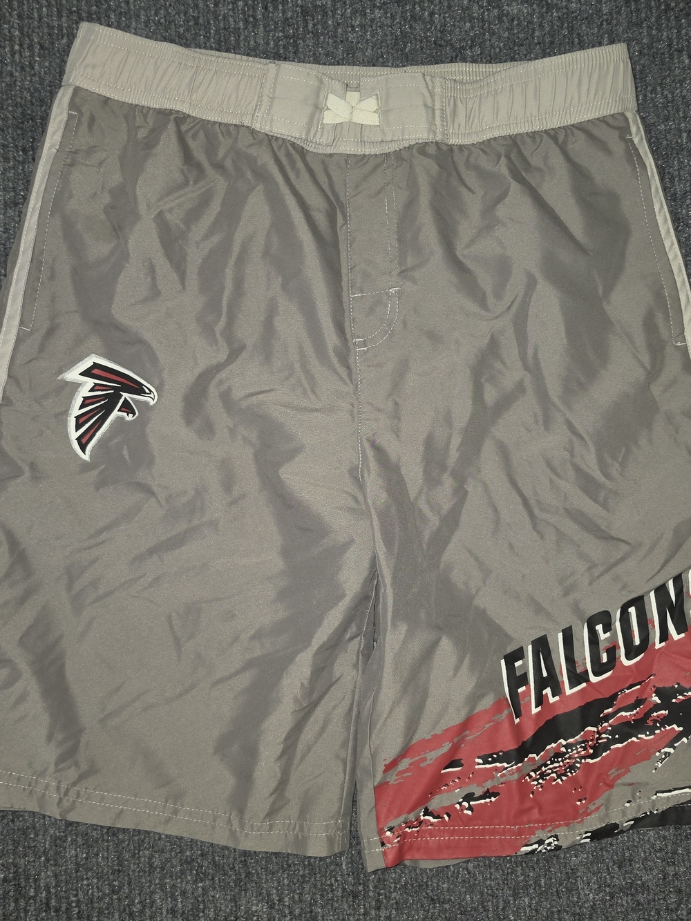 NFL Kids Large Gray and Red Falcons Swim Trunks
